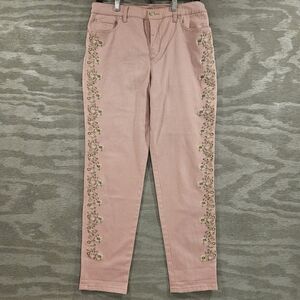 Gloria Vanderbilt SZ 10P Amanda Slimming Pink Hi Rise Jeans Floral Embroidered